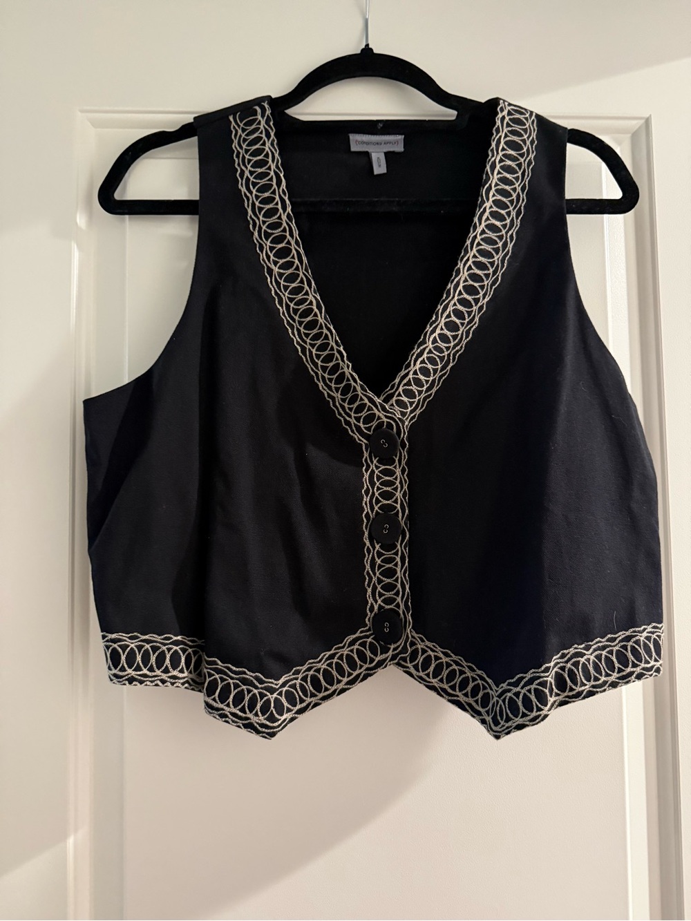 Emporio Armani Black Vest with Cream Embroidered Trim